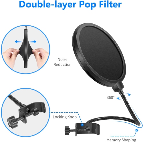 navor USB Microphone for Windows and Mac with Suspension Scissor Arm Stand, Shock Mount, Pop Filter, USB Cable and Table Mounting Clamp Kit for