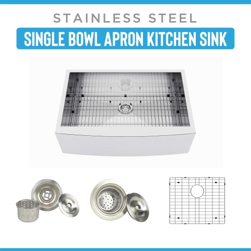 Blue Ocean 36" 16 Gauge Stainless Steel Single Bowl Apron Kitchen Sink with FREE Grid and Strainer