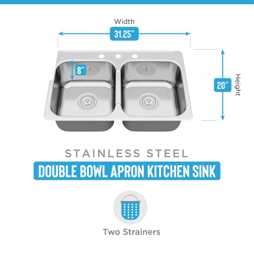 Évier de cuisine en acier inoxydable 18 po à congélateur supérieur KSS918 31 po de Blue Ocean 4 avec crépines GRATUITES