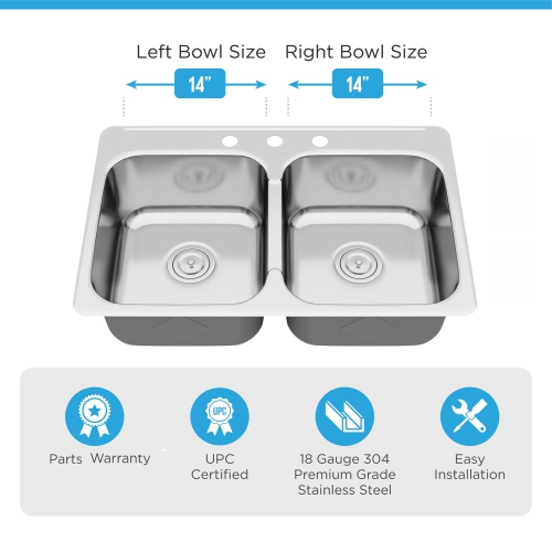 Évier de cuisine en acier inoxydable 18 po à congélateur supérieur KSS918 31 po de Blue Ocean 4 avec crépines GRATUITES