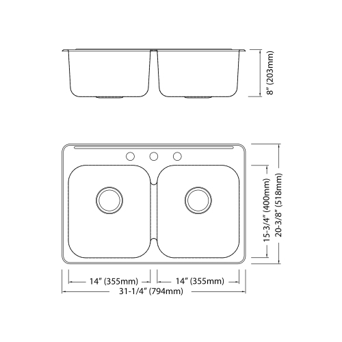 Évier de cuisine en acier inoxydable 18 po à congélateur supérieur KSS918 31 po de Blue Ocean 4 avec crépines GRATUITES