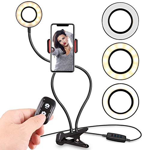 UBEESIZE  Selfie Ring Light With Cell Phone Holder Stand for Live Stream & Makeup Including Selfie Remote Shutter, Led