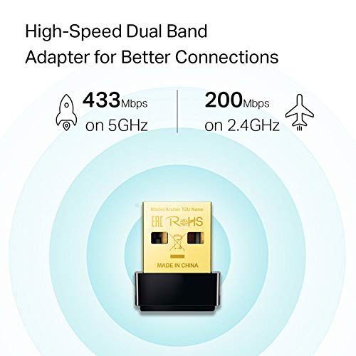 TP-Link Archer T2U Nano AC600 USB 2.0 Wifi Adapter, 2.4G/5G Dual Band Wireless Network Adapter for PC Desktop, Mini