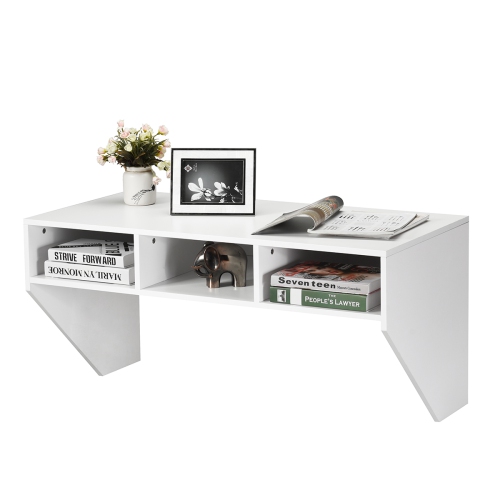 COSTWAY  Wall Mounted Floating Computer Table Desk Home Office Furni Storage Shelf White