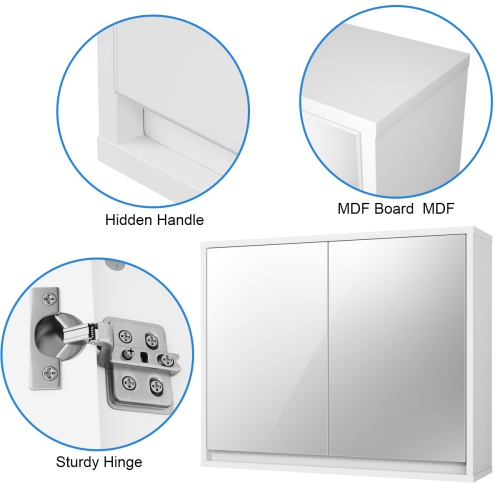 Costway Wall Mounted Bathroom Storage Cabinet Organizer Shelf W/Double Mirror Door White