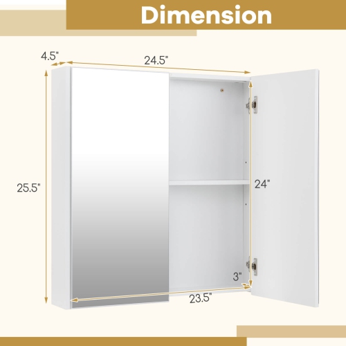 Costway 24.5" x 42.5" Bathroom Wall Cabinet with Double Mirrored Doors & Adjustable Shelf