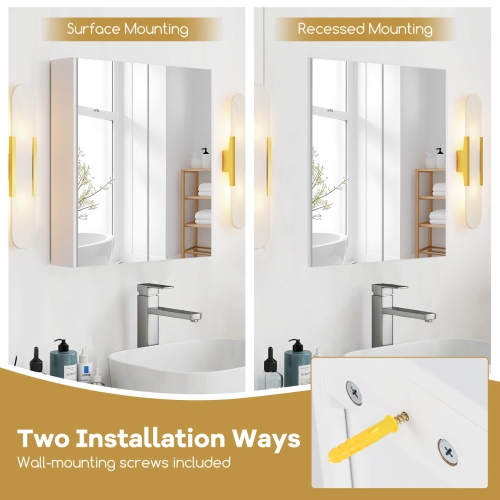 Costway 24.5" x 42.5" Bathroom Wall Cabinet with Double Mirrored Doors & Adjustable Shelf