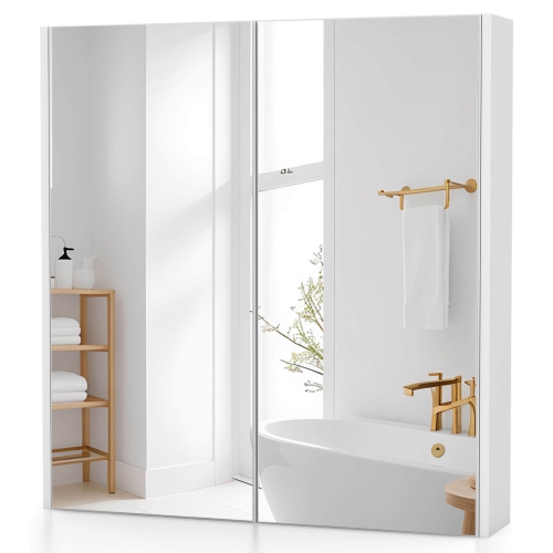 Costway 24.5" x 42.5" Bathroom Wall Cabinet with Double Mirrored Doors & Adjustable Shelf