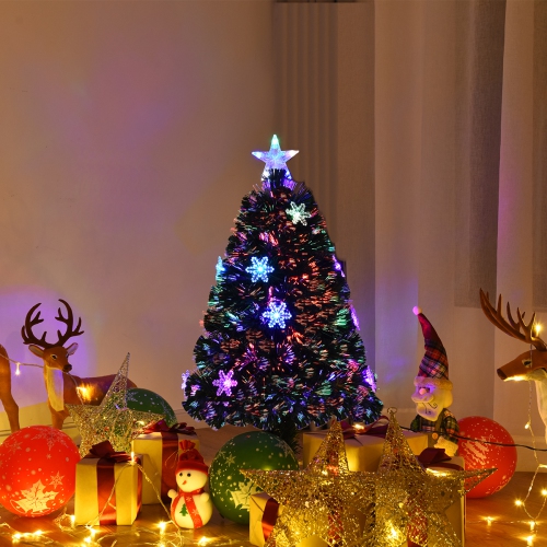 GYMAX  Fiber Optic 3' Pvc Artificial Christmas Tree Led Lights Snowflakes Decoration