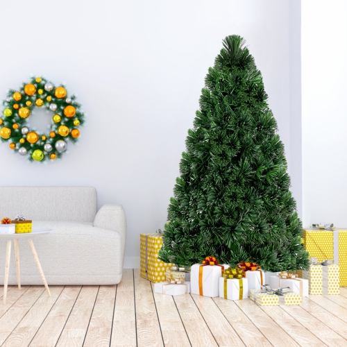 GYMAX  Pre-Lit Fiber Optic 5' Artificial Christmas Tree Pvc Tips Metal Stand