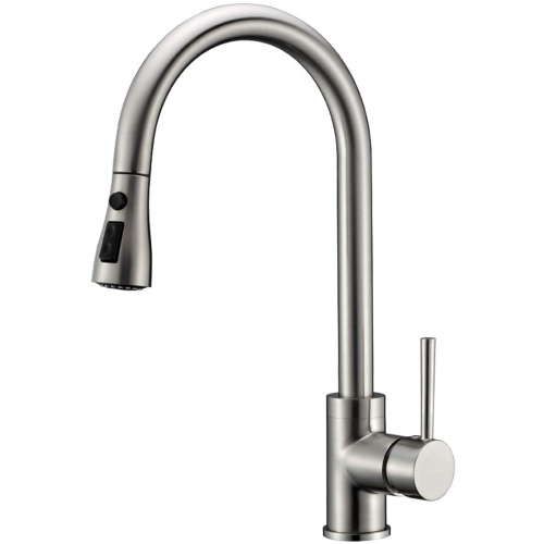 KUNOVA  Single Control Kitchen Faucet In Brushed Nickel With Pull Out Sprayer, Pull Out Pre-Rinse Spout Kitchen Sink Taps With Deck Plate