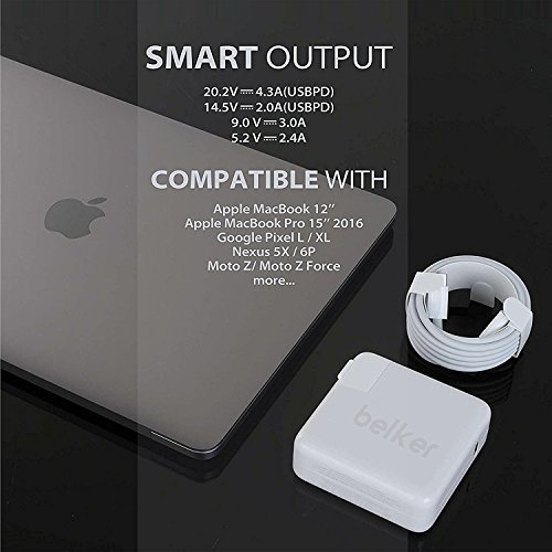 Belker 87W Macbook Charger for Apple Macbook Pro 15'' inch 2016 Replacement of Apple 87W Power Adapter with charge
