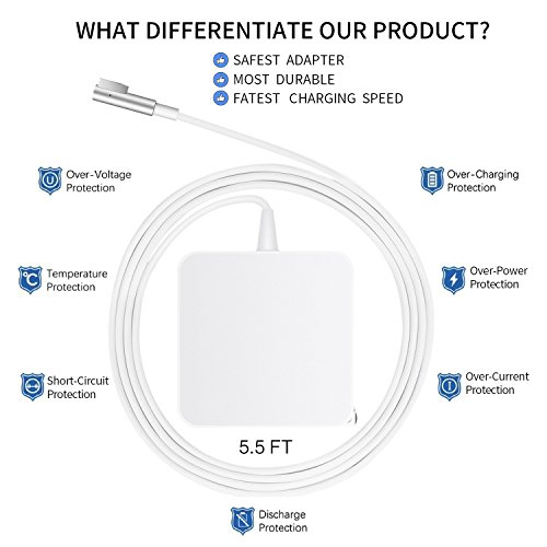 Mac Book Pro Charger, Replacement 60W Magsafe 1 Power Adapter L-Tip Magnetic Connector Charger for Apple MacBook Pro 11