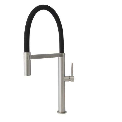 STYLISH Stainless Steel Single Handle Pull Out Dual Mode Kitchen Sink Faucet with Black Spout Hose K-140S