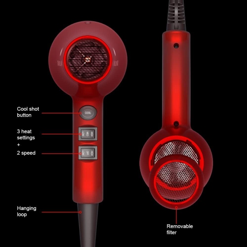 Lightweight Hair Dryer 1875W Professional Negative Ionic Blow Dryer Ceramic Powerful Hair Blow Dryer with Concentrator, Low Nosie, Candy Red