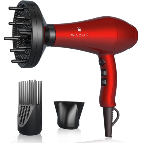 Lightweight Hair Dryer 1875W Professional Negative Ionic Blow Dryer Ceramic Powerful Hair Blow Dryer with Concentrator, Low Nosie, Candy Red