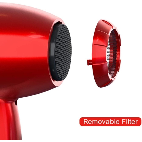 Lightweight Hair Dryer 1875W Professional Negative Ionic Blow Dryer Ceramic Powerful Hair Blow Dryer with Concentrator, Low Nosie, Candy Red