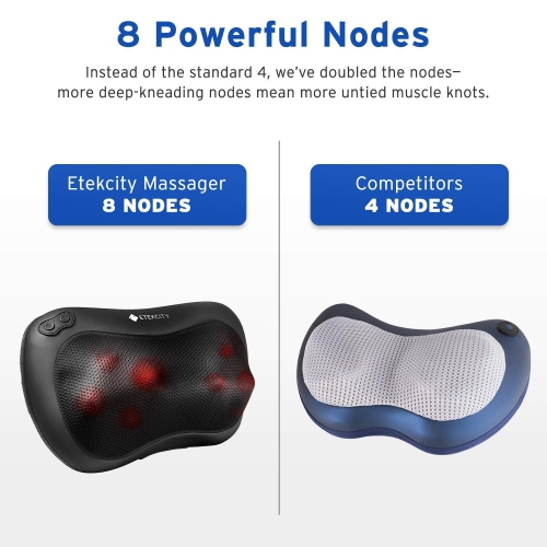 Back Neck Massager Shiatsu Kneading Massage Pillow with 8 Heated Bi-directional Nodes Body Lower Back Shoulder