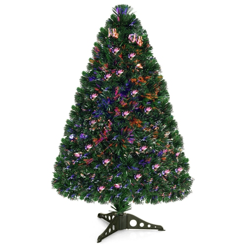 Costway 3Ft Pre-Lit Fiber Optic Artificial PVC Christmas Tree Tabletop w/ Plastic Stand