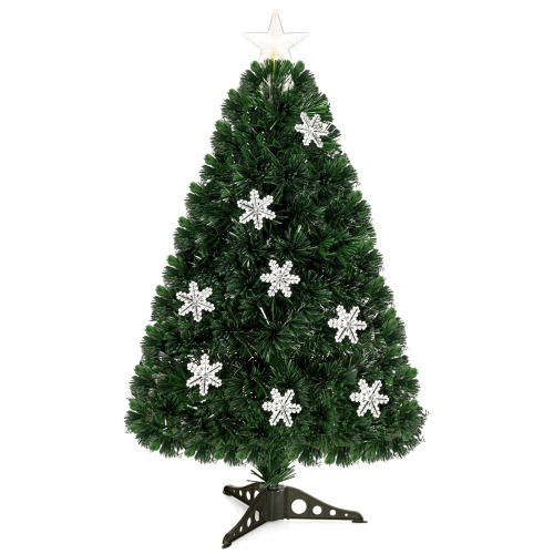 COSTWAY  3Ft Pre-Lit Fiber Optic Artificial Christmas Tree W/multicolor Lights Snowflakes