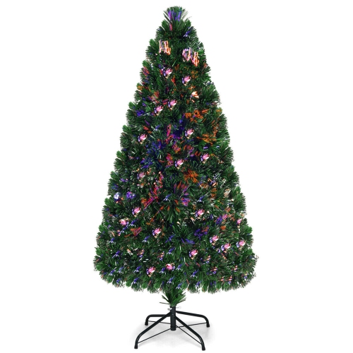 COSTWAY  5Ft Pre-Lit Fiber Optic Artificial Pvc Christmas Tree W/ Metal Stand