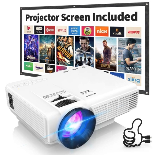 Mini Projector Outdoor Movie Projector with 100Inch Projector Screen, Full HD 1080P Projector Supported, Compatible with TV Stick, Video Games, HDMI,