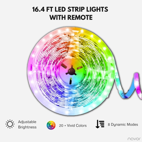 LED Strip Light Kit 16.4ft/5m Flexible Color Changing RF Remote Led Lights Strips 5050 RGB Rope Light with 44 Key Controller