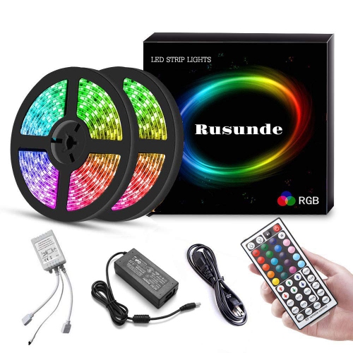 Decoration 5050 RGB Light Strip Kits with IR Remote Control 12V Power Supply Flexible Color Changing LED Strip for Bedroom TV Home Party 32.8Ft Led Strip Lights 10m 