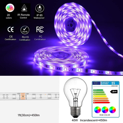CGN 10M Strips Lighting Kit IP65 Waterproof 300LEDs 5050 RGB 12V Power Adapter 44 Key IR Remote Control Color Changing LED Strip Light for Garden Bar Party Home Decorations 2x5m LED Strip Lights 
