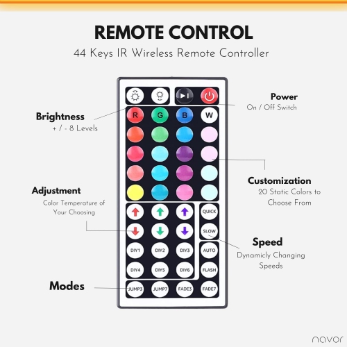 Bande lumineuse DEL de 32,8 pi avec 6 modes d’éclairage - 300 DEL RVB, cordon lumineux, 44 touches, télécommande IR, bande DEL étanche IP65 à