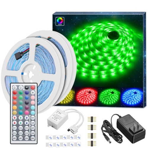 Led Strip Lights Kit, Govee 32.8Ft RGB Light Strip with IR Remote, Controller Box and Support Clips