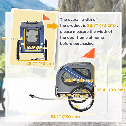 Remorque à vélo pour chien d'Aosom, chariot pour animal de compagnie, chariot à vélo, chariot de voyage, accessoire de porte-bébé avec attelage,