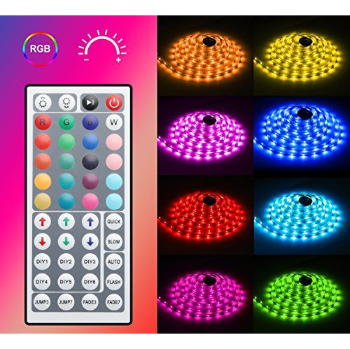 MINGER RGB LED Light Strip 5M 150 LEDs SMD 5050 Flexible Waterproof Rope Lighting with 44 IR Controller,