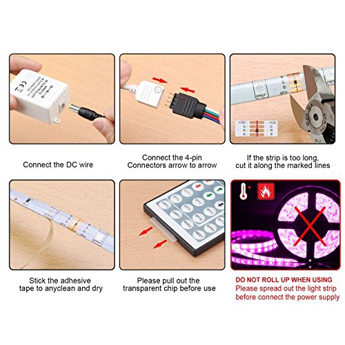 MINGER RGB LED Light Strip 5M 150 LEDs SMD 5050 Flexible Waterproof Rope Lighting with 44 IR Controller,