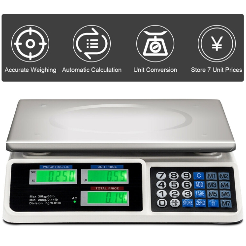 Costway 66Lbs Digital Weight Scale Price Computing Retail Count Scale Food Meat Scales