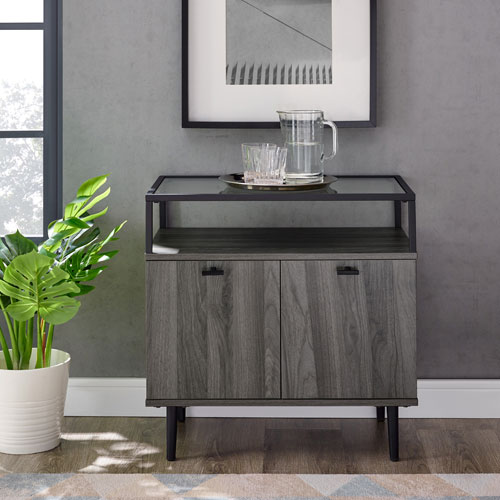 Winmoor Home Modern Rectangular Accent Table with Glass Top - Slate Grey