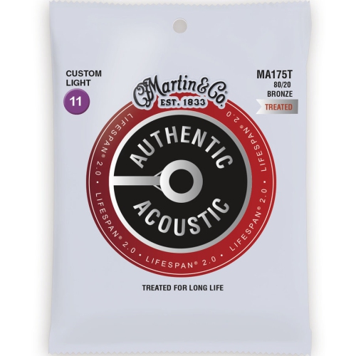 Cordes de guitare acoustique 2.0 durée de vie de Martin Authentic - 80/20, éclairage personnalisé