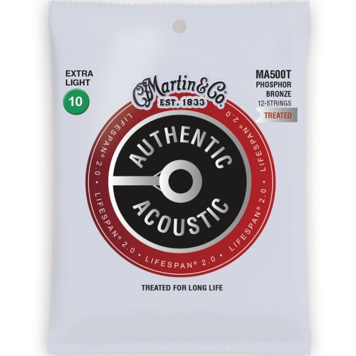 Cordes de guitare acoustique 2.0 durée de vie de Martin Authentic - 12 cordes, 92/8, extra léger