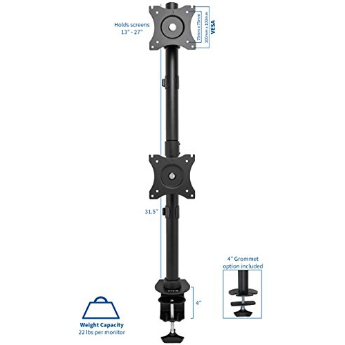 VIVO Dual Computer Monitor Desk Mount Stand Vertical Array for 2 Screens up to 27 inches