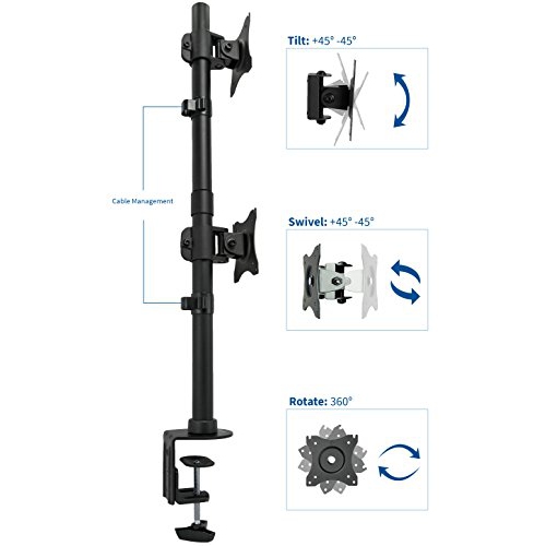 VIVO Dual Computer Monitor Desk Mount Stand Vertical Array for 2 Screens up to 27 inches