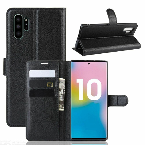 [CS] Samsung Galaxy Note 10 plus, étui folio en cuir magnétique à rabat avec fente pour carte, noir
