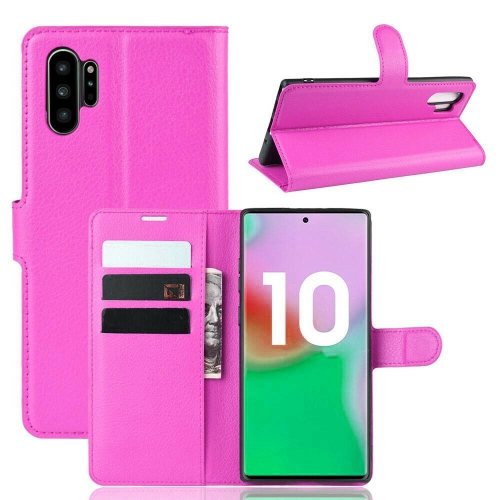 【CSmart】 Magnetic Card Slot Leather Folio Wallet Flip Case Cove for Samsung Galaxy Note 10 Plus, Hot Pink