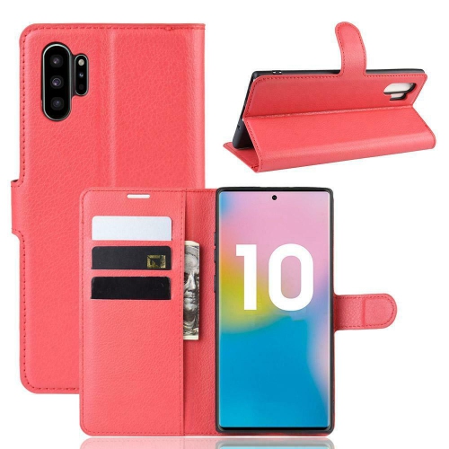【CSmart】 Magnetic Card Slot Leather Folio Wallet Flip Case Cove for Samsung Galaxy Note 10 Plus, Red