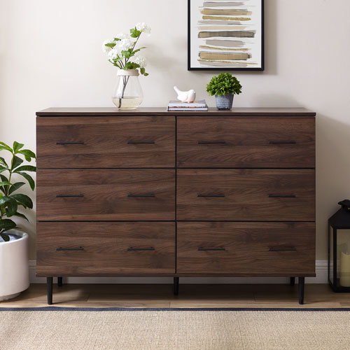 Modern 6 Drawer Dresser Dark Walnut, Best Drawer Dresser