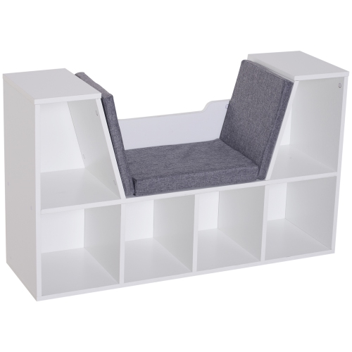 HOMCOM 6-Cubby Bookcase with Seat Cushion, Corner Bookcase with Reading Nook for Home Office, Study, Grey