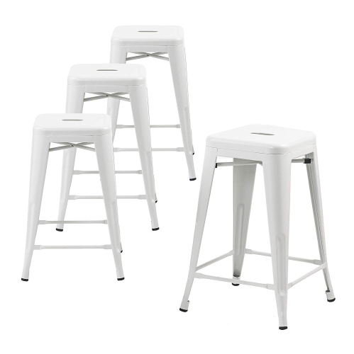 DURAMEX  (Tm) Set Of 4 White 24 Inch Counter Height Metal Bar Stools, Indoor/outdoor, Stackable