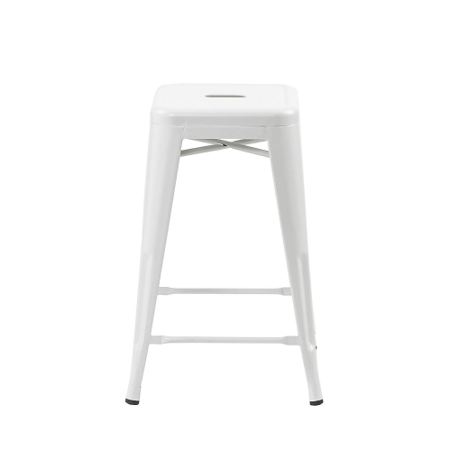 Duramex Set of 4 White 24 Inch Counter Height Metal Bar Stools, Indoor/Outdoor, Stackable