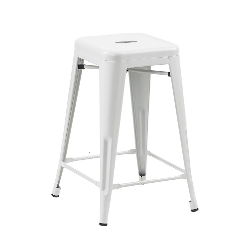 Duramex Set of 4 White 24 Inch Counter Height Metal Bar Stools, Indoor/Outdoor, Stackable