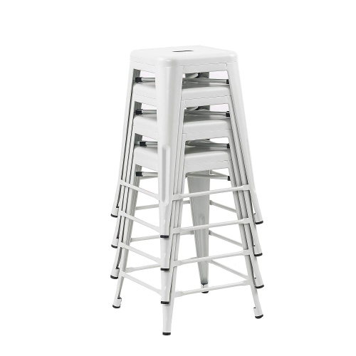 Duramex Set of 4 White 24 Inch Counter Height Metal Bar Stools, Indoor/Outdoor, Stackable