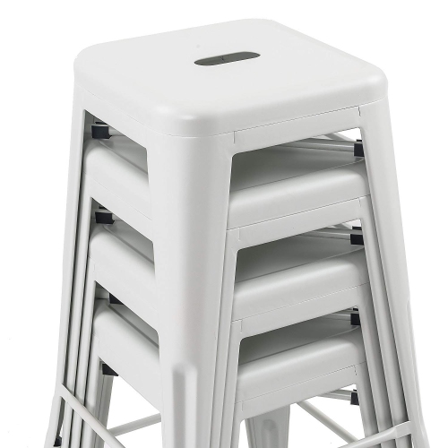 Duramex Set of 4 White 24 Inch Counter Height Metal Bar Stools, Indoor/Outdoor, Stackable